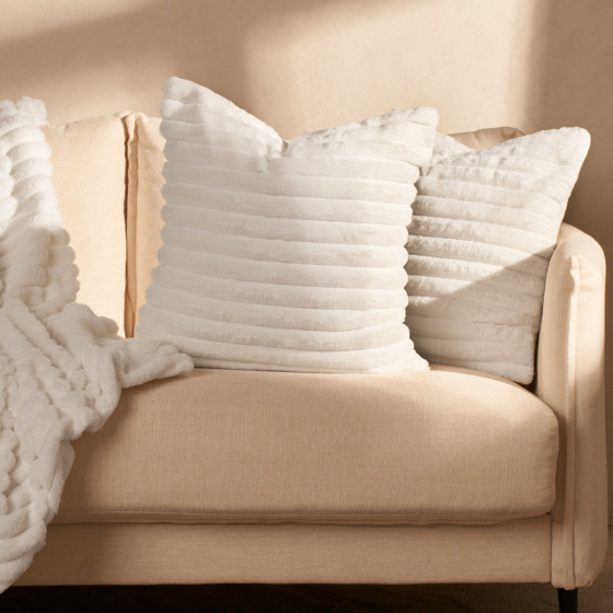 OHS Faux Fur Thick Ribbed Cushion Covers - White