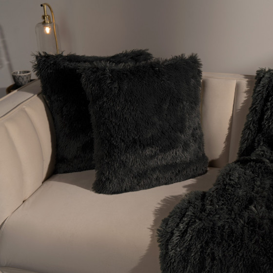 Sienna Fluffy Cushion Covers - Charcoal