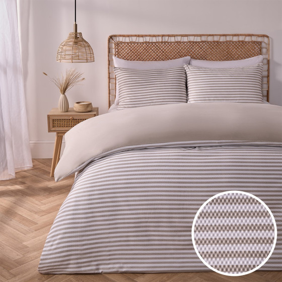 OHS Stripe Embossed Duvet Cover Set, Single - Natural