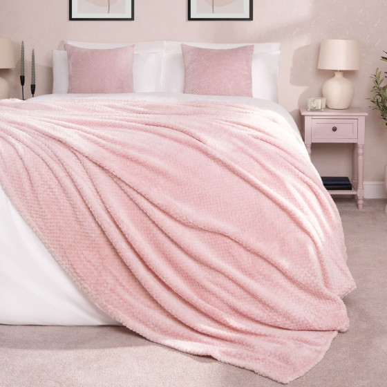 Dreamscene Waffle Mink Throw - Blush Pink