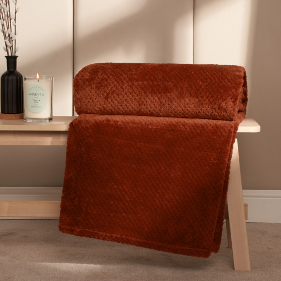 Dreamscene Waffle Mink Throw - Burnt Orange