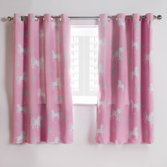 OHS Kids Unicorn Blackout Curtains, Pink - 46 x 54"