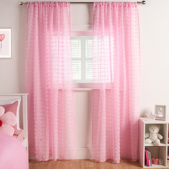 OHS Pompom Tufted Voile Curtains (Pair) - Pink