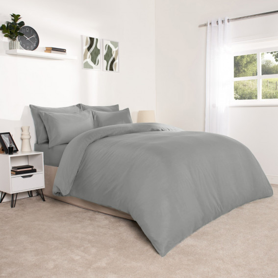 Brentfords Plain Duvet Cover Set - Grey