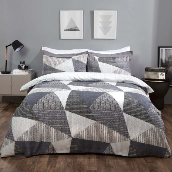 Dreamscene Textured Geometric Duvet Set - Grey