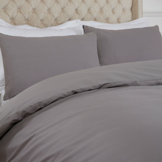 Highams 100% Cotton Plain Duvet Set - Grey