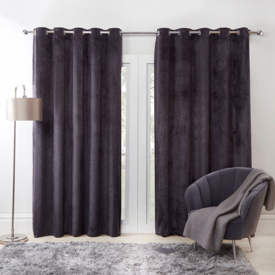 Sienna Home Capri Velvet Eyelet Curtains - Charcoal