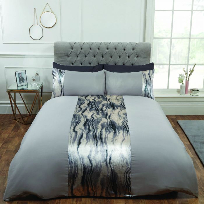 Sienna Aurora Marble Velvet Duvet Set Silver