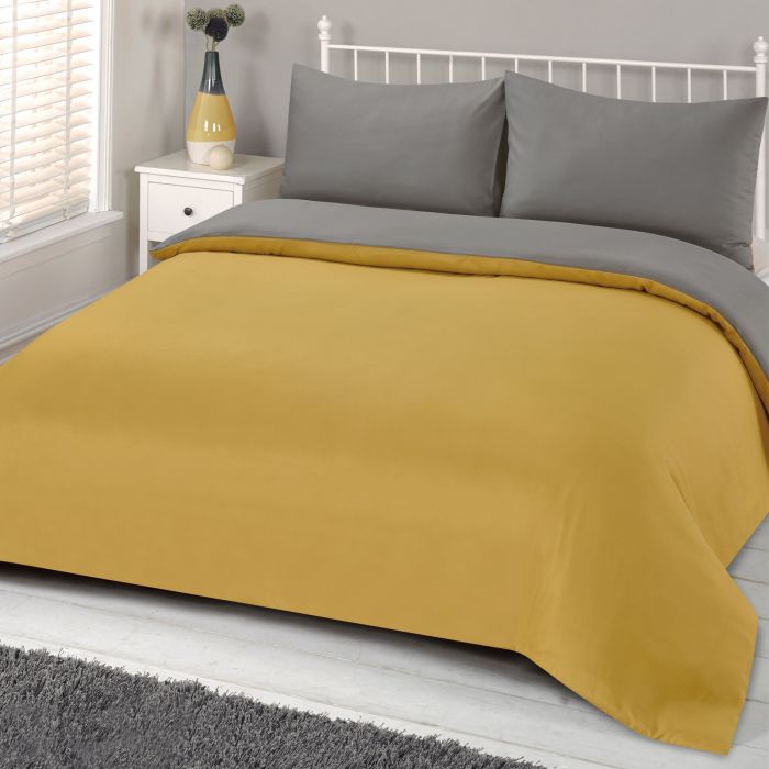 Brentfords Reversible Duvet Cover Set Ochre Yellow Grey