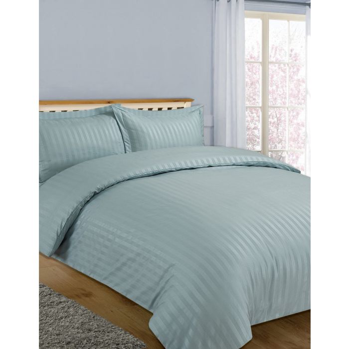 Brentfords Satin Stripe Duvet Cover Set Duck Egg Blue