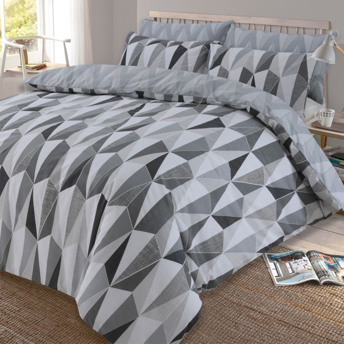 Dreamscene Billie Reversible Geometric Duvet Cover Set Black Grey