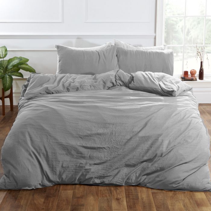 Brentfords Washed Linen Duvet Cover Set Silver Grey