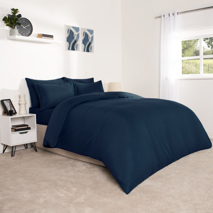 Brentfords Plain Duvet Cover Set Navy Double