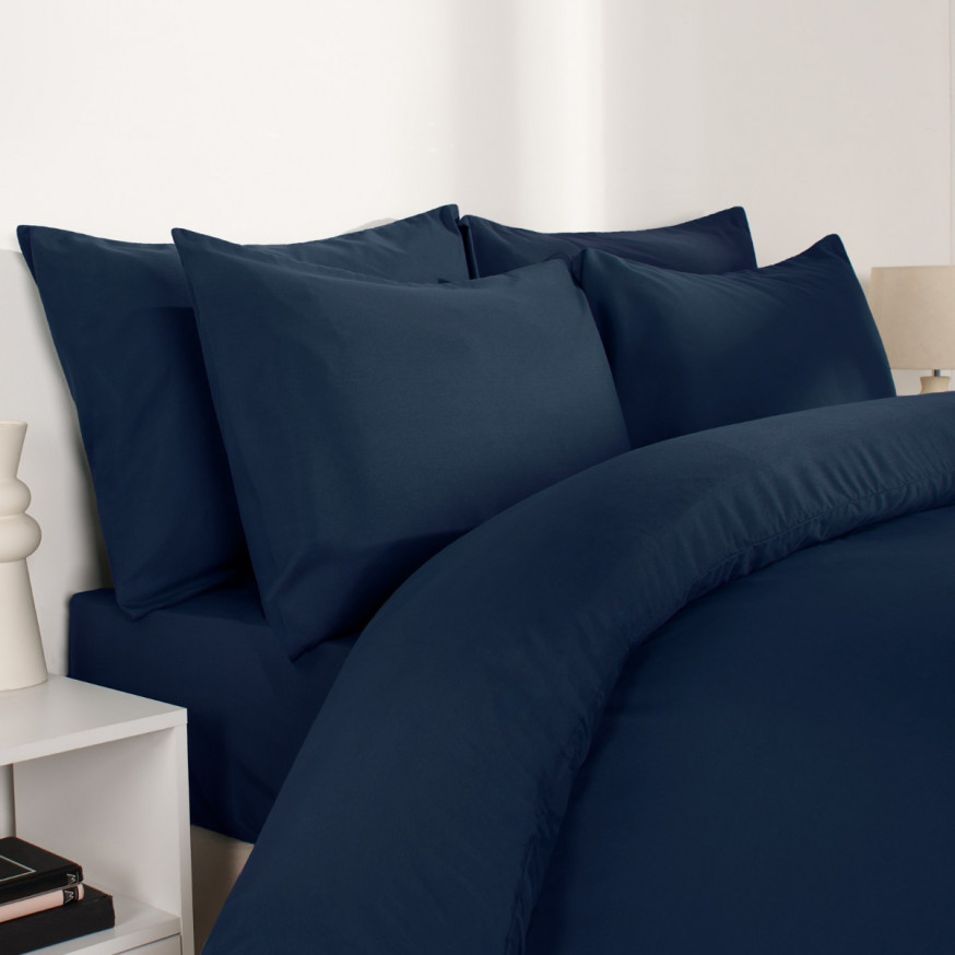 Brentfords Plain Duvet Cover Set - Navy, Double