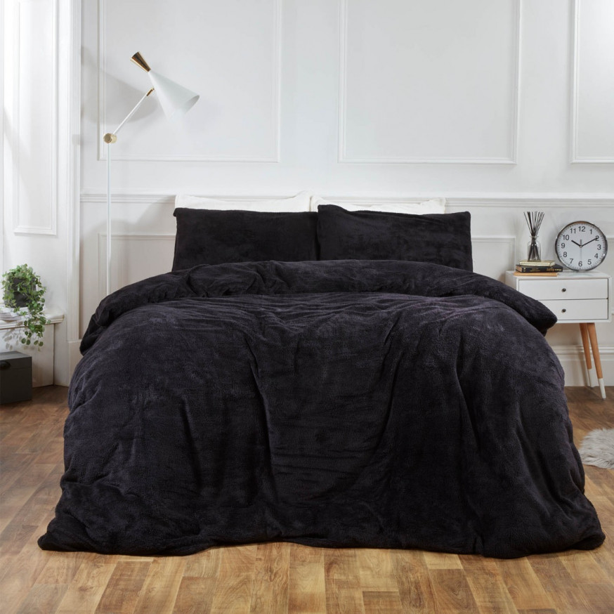 Brentfords Teddy Fleece Duvet Cover Set - Black