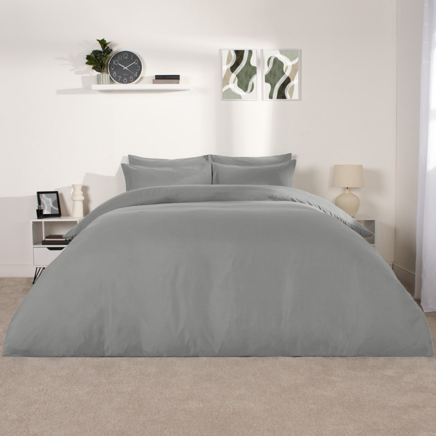 Brentfords Plain Duvet Cover Set - Grey