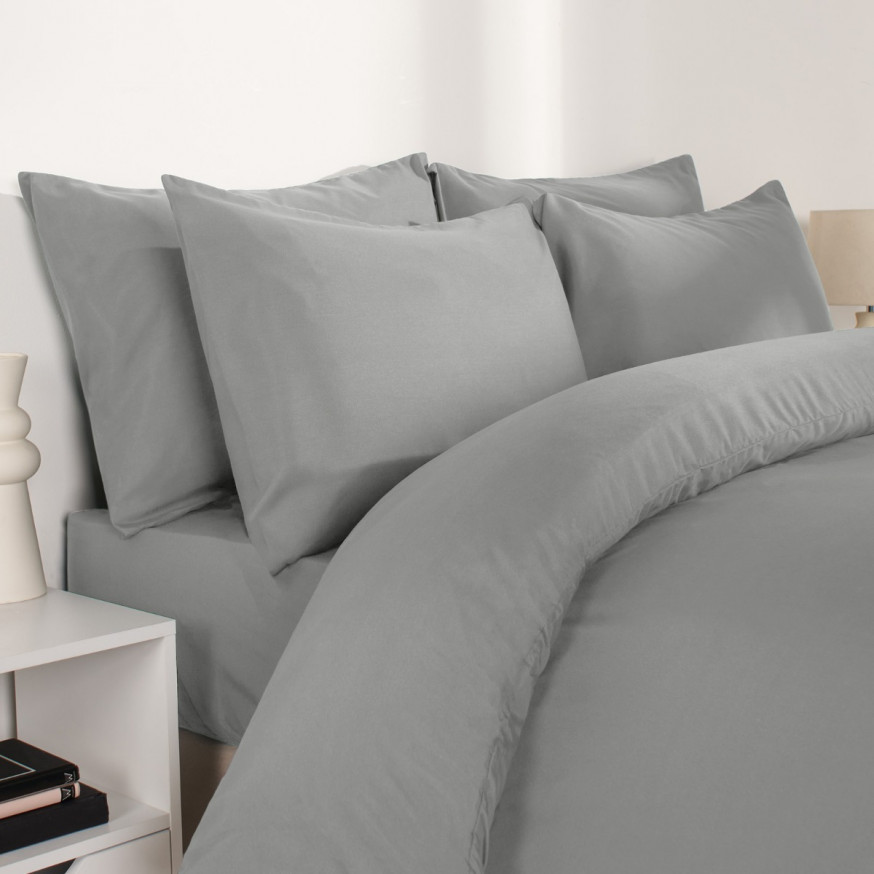 Brentfords Plain Duvet Cover Set, Grey - Single