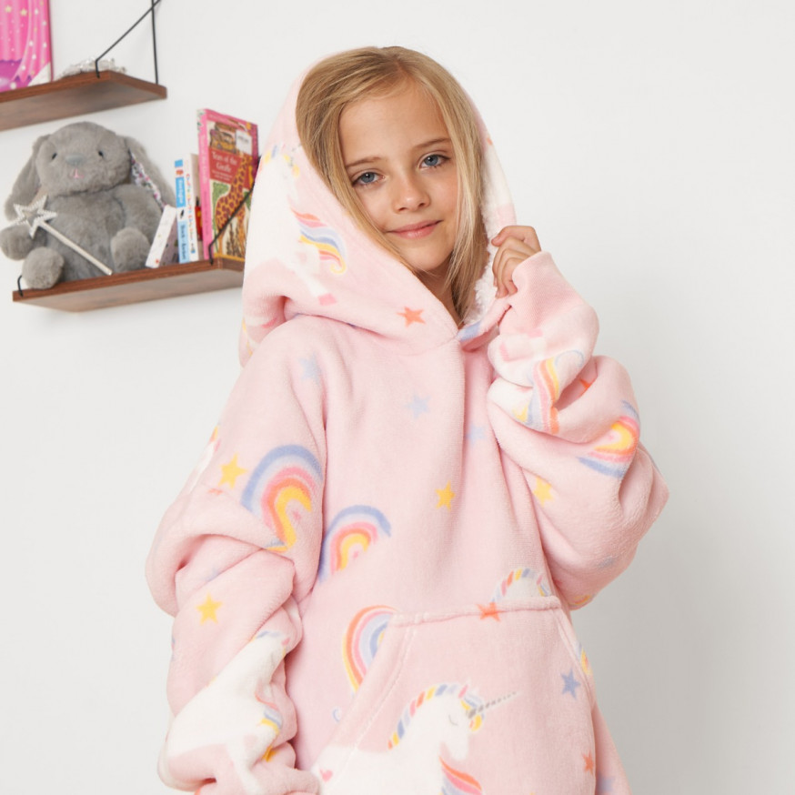 Dreamscene Unicorn Print Hoodie Blanket, Blush - Kids