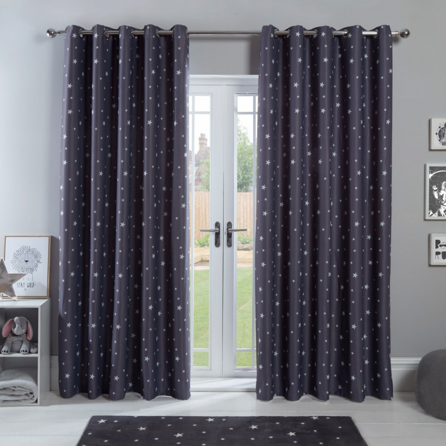 Dreamscene Stars Blackout Eyelet Curtains - Charcoal Grey