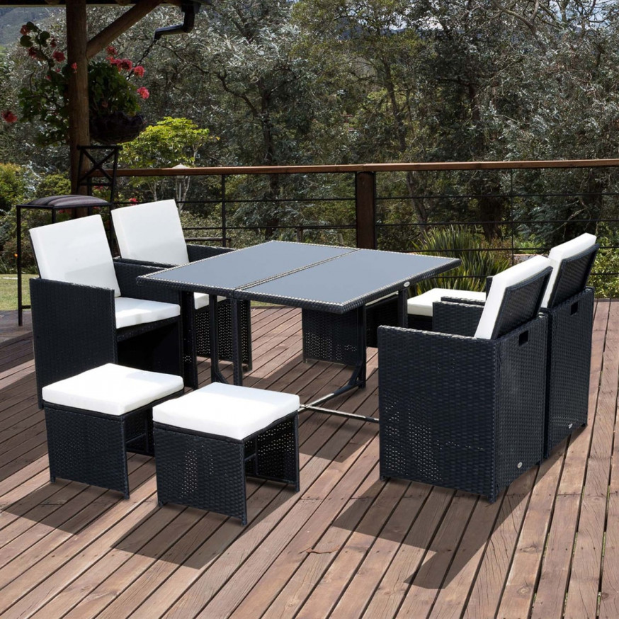 Outsunny Rattan Garden Furniture Cube Set, 8 Seater - Black