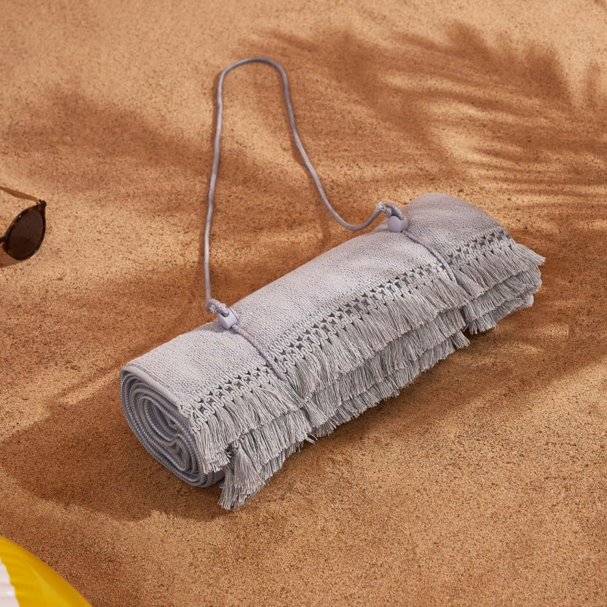Sienna Tassel Beach Towel Bag Grey 