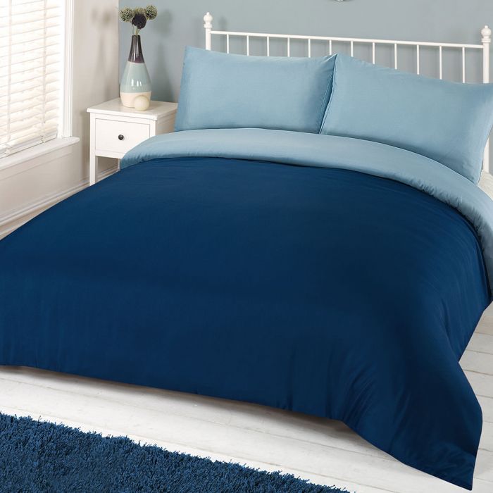 Brentfords Plain Dyed Duvet Cover Quilt Bedding Set With Pillowcase Navy Blue King