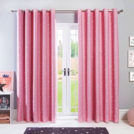 Dreamscene Stars Blackout Eyelet Curtains - Blush Pink