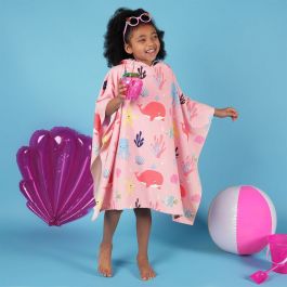 Dreamscene Kids Under The Sea Print Towel Poncho Blush One Size