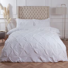 Highams Diamond Pintuck Pinch Pleat Duvet Cover Set, White - Single