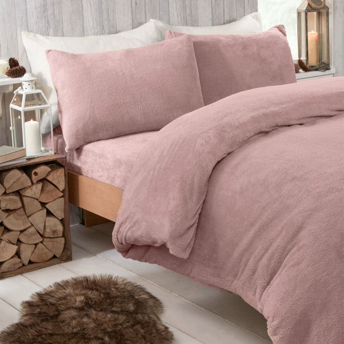 teddy fleece duvet set pink