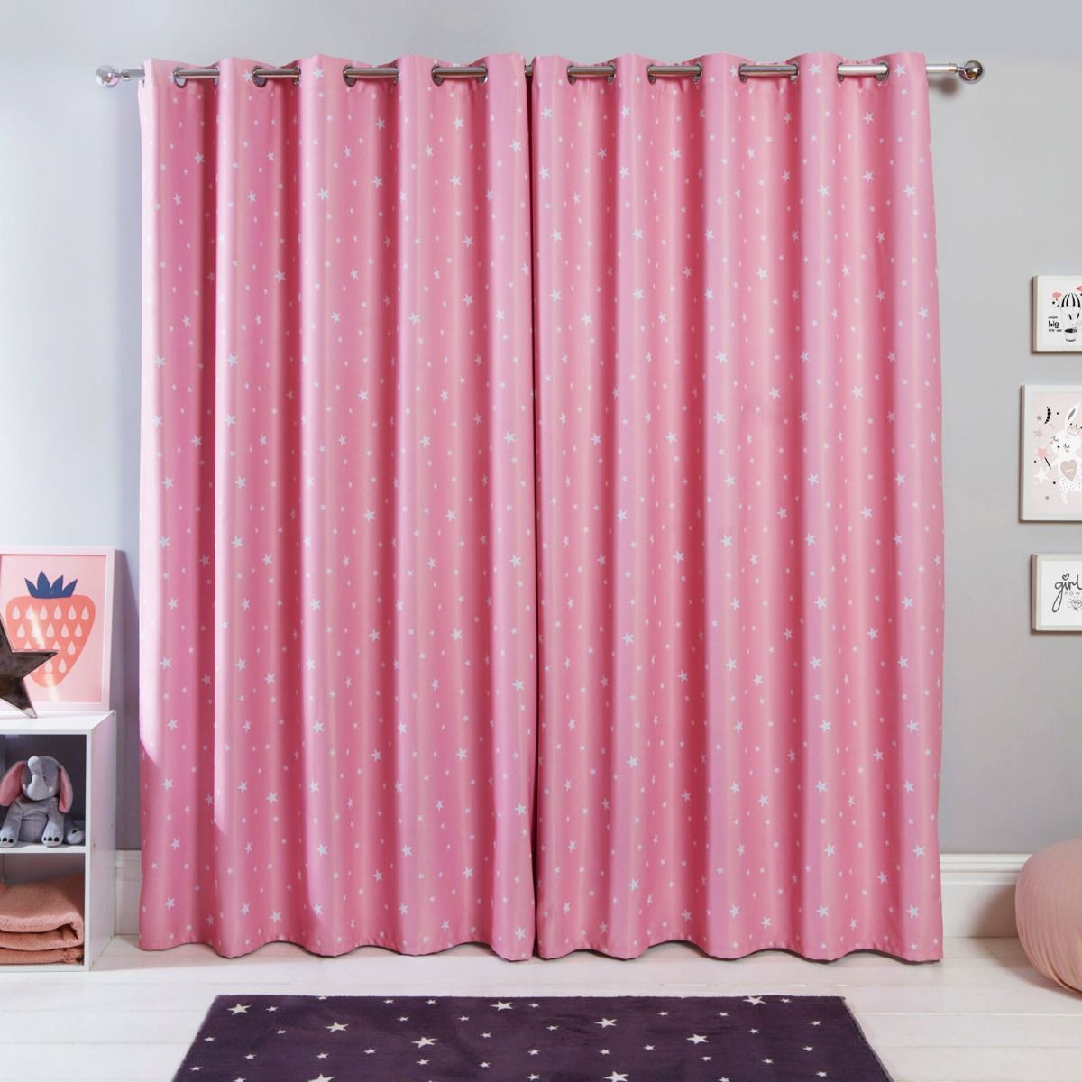 Dreamscene Stars Blackout Eyelet Curtains, Blush Pink - 66