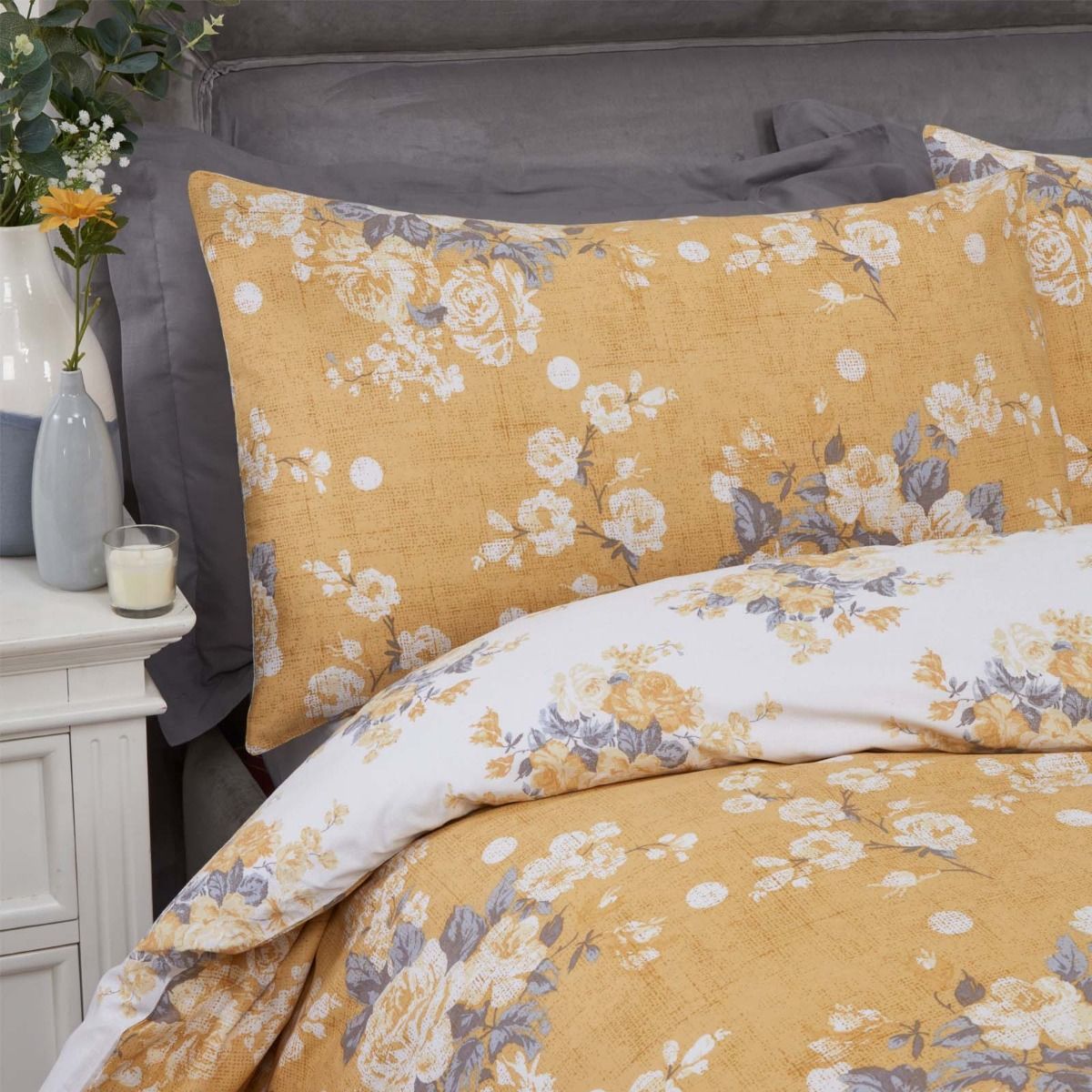 ashbourne ochre reversible duvet cover and pillowcase set