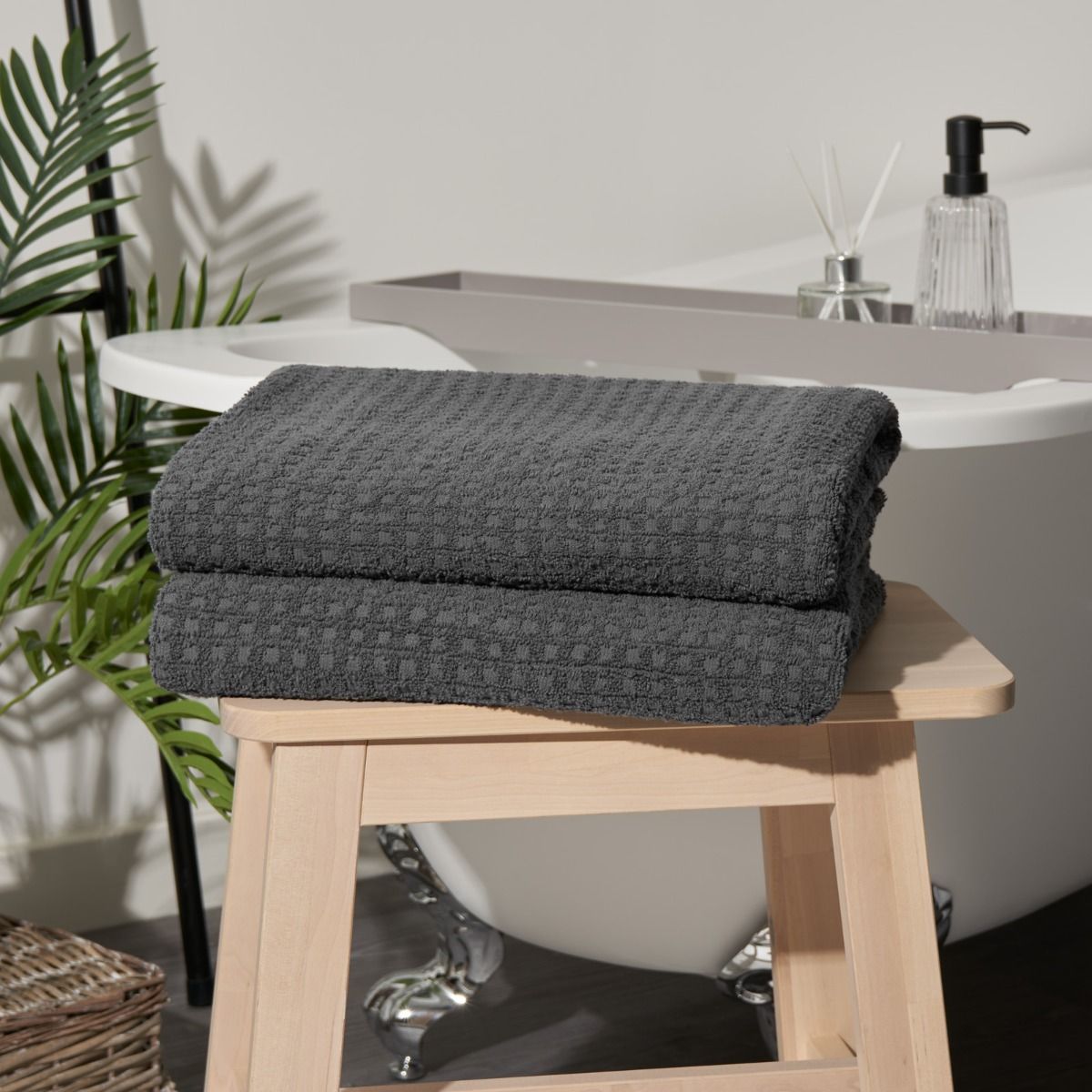 Highams 100 Cotton 2 Piece Waffle Bath Sheets Grey 5576