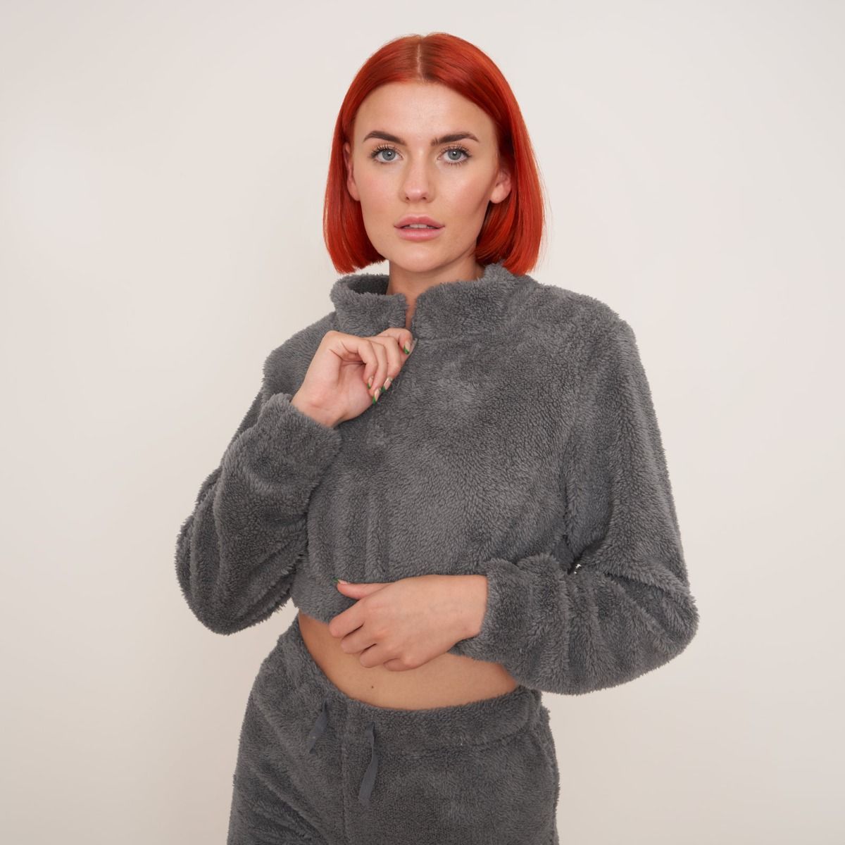 teddy fleece cropped hoodie