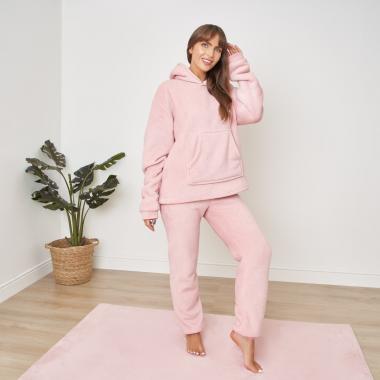 Womens Hooded Pyjamas Super Soft Fleece Plush Hooded Ladies PJs